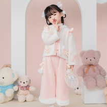 (Xizi asked) Hanfu girls winter hooded childrens clothing childrens thick warm Chinese style pants suit