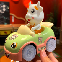 Cartoon puzzle childrens electric toy car Camouflage light music Cute cow induction universal cartoon car model
