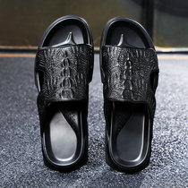 Slippers Men Tide 2022 New Genuine Leather Lined Up Youth Outwear Sandals Efish Non-slip Men Casual Cool Slippers