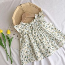 Summer flower dress short sleeve little girl baby small flying sleeve summer skirt cotton foreign doll