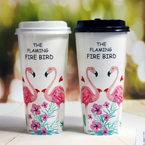 One sex Cup subnet Red New Year version milk tea cup paper cup creative Flamingo cute cartoon big 500ML700ml
