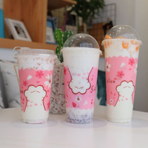 Milk tea shop special disposable can be sealed creative takeaway cat paw plastic cup Drink fruit tea cup transparent 90