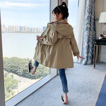 Girls windbreaker jacket new foreign style British style long childrens autumn coat girl gown spring and autumn childrens clothing