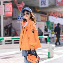 Girls spring coat short 2021 New style orange Childrens windbreaker spring and autumn loose big children autumn clothes