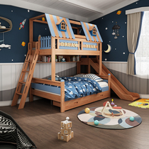 High and low bed with slide all solid wood bunk bed tree house bed castle bed children's bed mother and child bed multifunctional upper and lower bunk
