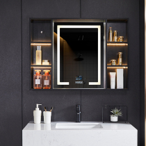  Smart mirror cabinet LED laminate atmosphere light Touch screen Bathroom wall-mounted storage mirror cabinet with shelf mirror