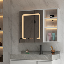 Induction lamp Smart mirror cabinet Laminate lamp Wall-mounted solid wood mirror cabinet Modern simple light luxury discharge electric toothbrush