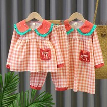 Childrens pajamas female spring and autumn models 2021 New Net red parent-child dress cute girl baby home clothing set