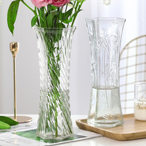 (Two-piece set) extra-large glass vase transparent water rich bamboo vase living room household Vase ornaments