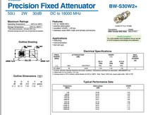 American Mini-Circuits coaxial fixed attenuation BW-S20W2 DC-18GHz 30dB 30dB be invoiced