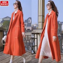 Double-sided cashmere woolen coat womens coat 2021 new orange long temperament wool woolen coat
