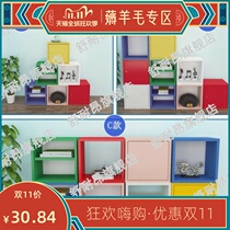 Decorative non-perforated square wooden lattice shelf free combination layered display of creative grid cabinets