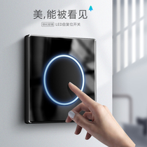 Senchao black switch socket panel 86 type dual control tempered glass wall five-hole socket switch light luxury household