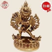 Tibetan Nepal Tantric Pure Copper Great Weide King Kong Buddha Statue Double Body Ming King Protector