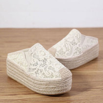 Slippers female outside wearing 2022 new thick bottom fisherman shoes female summer high heel Baotou Semi slippers Muffin Rice Cake Big Code Cool Drag Woman