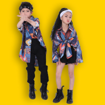 Childrens T walk show Hip Hop Street Dance Wave Clothes Shatters Shirt Modern Dance Suit Male Girl Handsome Performance Suit