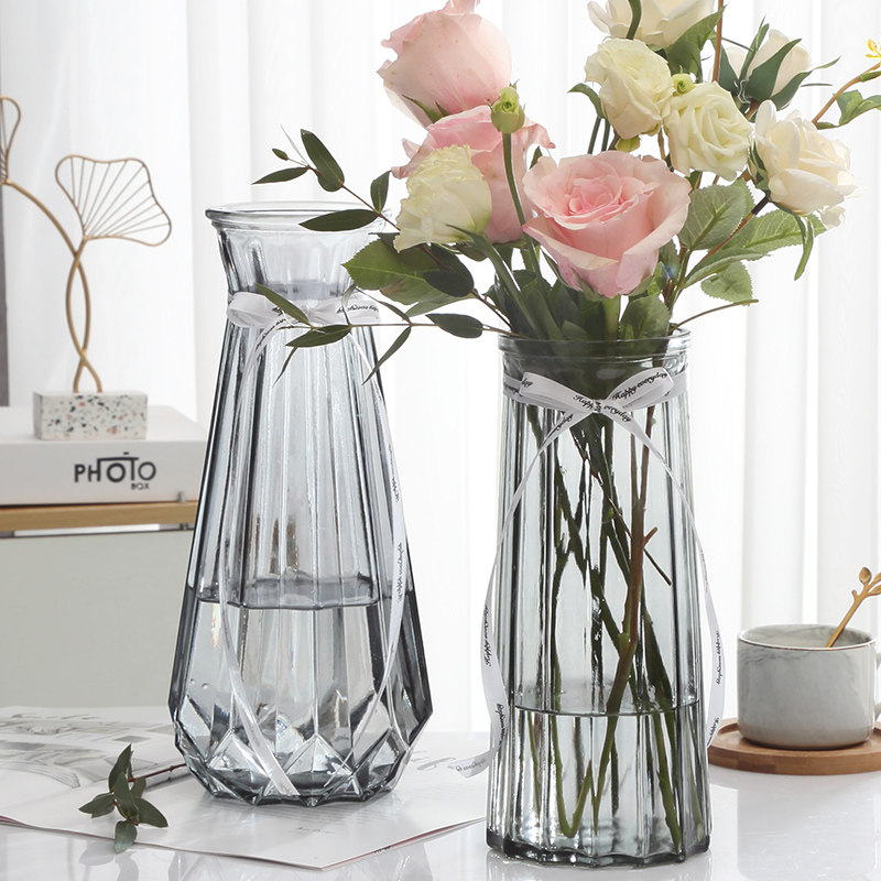 (two-piece set) large glass vase transparent European-style water-fed lily dried flower rich bamboo vase flower arrangement