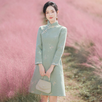 Winter improved cheongsam plus velvet thickened womens short young retro girl dress high texture little man