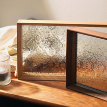 Wood solid wood glass tea tray tray Japanese vintage walnut wood desktop storage tray Rectangular tea cup tray