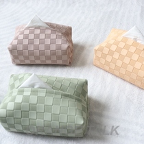 Light luxury high-end macaron color checkerboard texture leather tissue box cream style pure color drawer box tissue storage