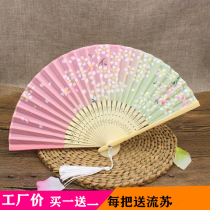 Ancient style children black Beijing drama folding fan Chinese peach flower paper fan flower drama classical dance performance