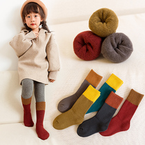 Childrens socks autumn and winter girls cotton thickened and velvet warm middle tube terry towel socks pile up long tube boy