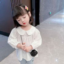 Girl White Shirt Spring Autumn 2022 New Female Baby Foreign Air Long Sleeve Blouse Blouse Children Children Bottling Spring Dress Lining Clothes