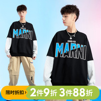 Male Great Boy Splicing Necropolis Spring Autumn 2022 New Boy Spring Clothing Foreign Air Fried Street T-Shirt Boy Blouse Tide Card