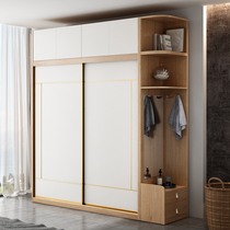 Nordic wood color wardrobe sliding door household bedroom modern simple solid wood assembly overall sliding door wardrobe