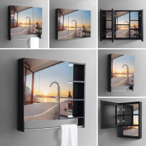  Nordic bathroom mirror cabinet Space aluminum mirror box Wall-mounted bathroom full mirror cabinet Bathroom mirror with shelf