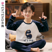Fenteng boys pajamas baby long sleeve cotton spring and autumn cartoon boy middle and big child children cotton home suit suit