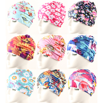 Swimming cap fashion printed comfortable pleated cloth swimming cap plus long hair ear protection swimming cap for women