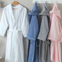 Hotel bathrobes Men and women spring and autumn cotton long towel material Couple nightgown Cotton absorbent quick-drying hooded bathrobe
