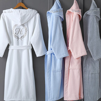Hotel bathrobe male and female cotton thick bathrobe autumn and winter long towel couple nightgown cotton hooded water absorption