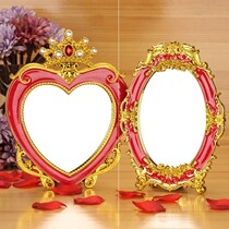 Marriage mirror woman comb bride dowry makeup mirror wedding supplies Red peach heart plastic desktop mirror