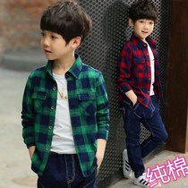 Boys spring and autumn plaid shirt 2021 new cotton childrens long-sleeved shirt pure cotton casual fashion trend jacket