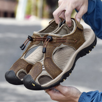 Mens shoes Summer breathable anti-foot Sweat sandals Mens leather Sport casual outdoor non-slip Soft bottom Baotou beach Shoe