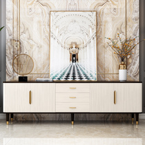 Light extravagant marble tea table TV cabinet combination suit small family type main bedroom solid wood TV cabinet postmodern brief