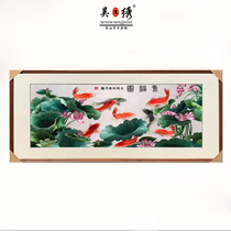 Suzhou Embroidery Pure Handmade Su Embroidered Finished Product Hung Painting Living Room Decoration Painting Nine Fish Lotus Flower Fish Foto Sofa Background Wall