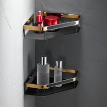 German bathroom wall-mounted corner frame black gold double-layer shower room triangle basket all copper storage bathroom rack
