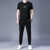 HLA Hailan House 2022 Summer Male Casual Suit Short Sleeve Round Collar T-Shirt Thin sport trousers Two pieces