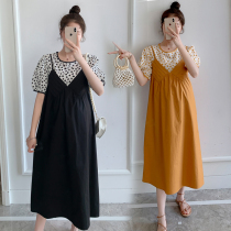 Pregnant women summer clothes 2021 new fashion temperament fake two pieces of medium-long small fresh pregnant women loose thin dress