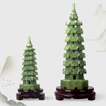 Natural jade jade Wenchang Tower 7th floor 11th floor living room office study jade desktop crafts jade carving ornaments
