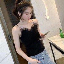 Black small short stitching slim-fit mesh vest inner female wooden top ingenious sexy bottoming ear suspenders with summer yarn
