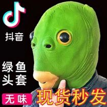 Douyin green head fish head cover mask cute funny funny sand sculpture fish head strange green fish net full face tasteless