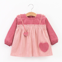 Corduroy baby gown girl cotton inverted gown protective clothing autumn and winter eating around gown children anti-dirty anti-wearing clothes