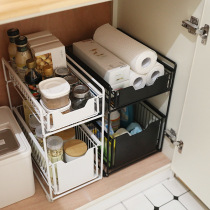 Kitchen lower sink storage rack stainless steel products retractable floor-to-ceiling cabinet multi-layer storage pot rack household