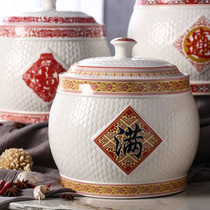 Rice barrels household sealed barrels rice Jingdezhen ceramic with lid insect-proof moisture-proof storage tank kitchen pot rice box rice box rice bucket