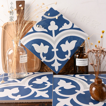 Nordic vintage Moroccan blue flower tiles 300 kitchen bathroom wall tiles non-slip floor tiles balcony tiles