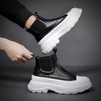 Mens shoes genuine leather Martin boots Spring high Help heightening older Dad Shoe leather boots Thick Bottom Trendy Boots Board Shoes Men Shoes